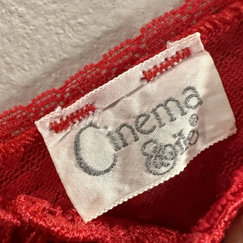 Vintage Cinema Etoile Red Lace and Satin Maxi Slip Nightgown‎ Size Small